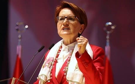 Meral Aksener, leader and presidential candidate of the Turkish opposition 'Good Party' (IYI) speaks during an election campaign meeting in Ankara, on Wednesday. Photo: Adem Altan/AFP