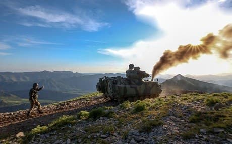 Turkish soldiers patrol in Kurdistan Region's Avashin area, Duhok province last month. Photo: Ozkan Bilgin/Anadolu Agency