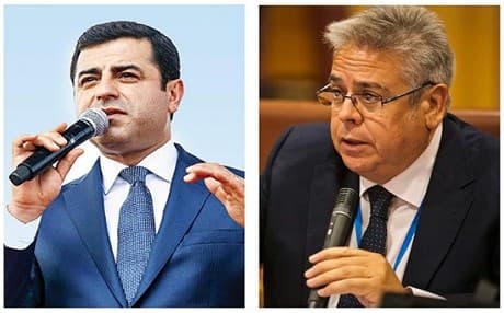 HDP's presidential candidate Selahattin Demirtas and Spanish lawmaker Nacho Sanchez Amor. Photo: OSCEPA