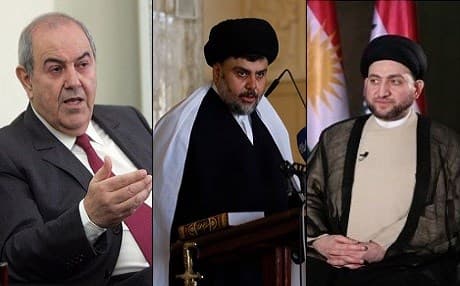 L to R: Ayad Allawi, Muqtada al-Sadr, and Ammar al-Hakim. Composite photo: Rudaw and AFP