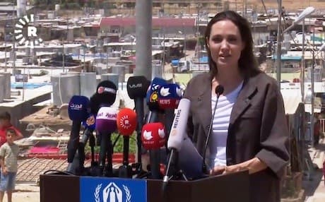 UNHCR special envoy and Hollywood actress Angelina Jolie speaking at a press conference at Domiz Camp in Duhok on Sunday, June 17, 2018. Photo: Rudaw TV