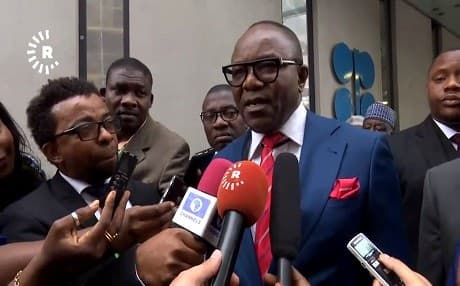 Nigeria's Minister of State for Petroleum Emmanuel Ibe Kachikwu answers a question for Rudaw on the sidelines of the OPEC conference in Vienna, Austria, on June 22, 2018.