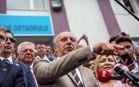 Republican Peoples Party's (CHP) presidential candidate Muharrem Ince speaks to the press after casting his ballot at a polling station during the parliamentary and presidential elections, in Yalova on June 24, 2018. Photo: Uygar Onder Simsek | AFP