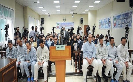 Eight men convicted of attacking Iran’s parliament in 2017 are shown before being executed on July 7, 2018. Photo: Hangaw