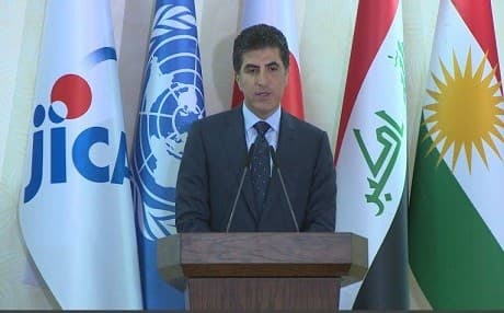 KRG Prime Minister Nechirvan Barzani announces a joint initiative between the government, UNDP, JICA and a US firm to improve Kurdistan's electrical grid. Photo: Rudaw TV 