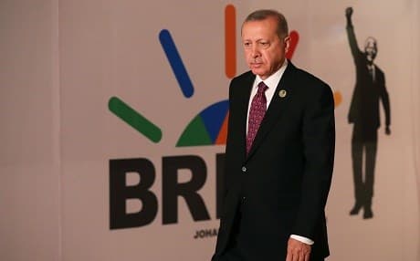 Turkish President Recep Tayyip Erdogan arrives at a BRICS meeting on Friday in Johannesburg. Photo: Mike Hutchings/AFP