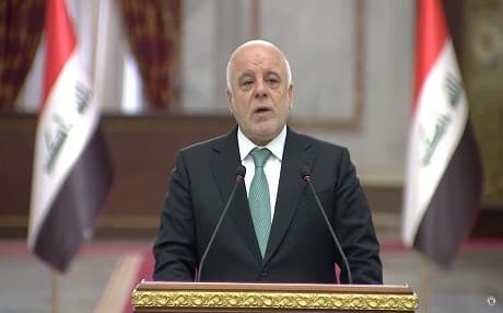 After meeting with his cabinet in Baghdad on August 7, 2018, Iraqi Prime Minister Haider al-Abadi speaks to reporters and answers some questions. Photo: GoI