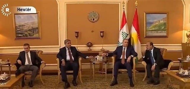 Photo shows Ali Hussein, head of the KDP public relations (first right) welcoming a Shiite delegation at the Erbil International Airport on Monday. Photo: Rudaw video