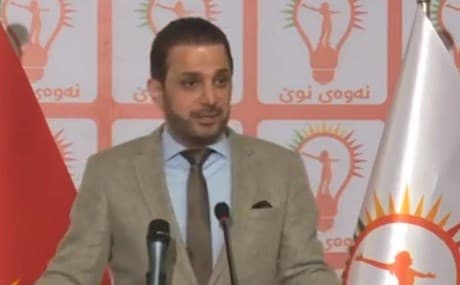 New Generation leader Shaswar Abdulwahid Qadir delivers a speech in Duhok, September 12, 2018. Photo: NRT / Facebook