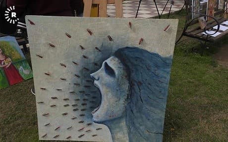 Artwork on display at a UKH event raising awareness of gender-based violence on International Women’s Day, March 8, 2018. Photo: A.C. Robinson/Rudaw