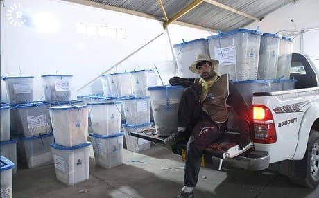 A worker takes a break at the headquarters of the Kurdistan Region election commission where all ballot boxes are sent. Photo: Mohammed Shawni/Rudaw 