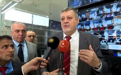 UNAMI head Jan Kubis speaks to reporters after visiting the Kurdistan Region’s electoral commission on Wednesday. Photo: Rudaw TV