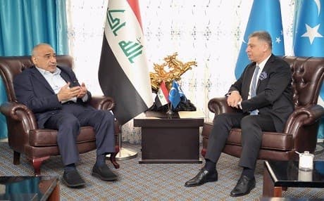 Iraqi PM designate Adil Abdul-Mahdi (left) is welcomed to Turkemen Front headquarters in Baghdad by party head Arshad Salihi on October 12, 2018. Photo: Abdul-Mahdi FB