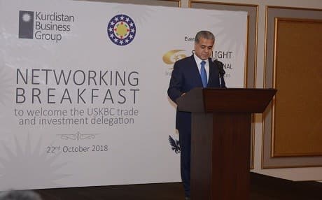 Falah Mustafa, head of KRG's Department of Foreign Relations, speaks at an event to foster Kurdistan-US business ties on Monday. Photo: Falah Mustafa