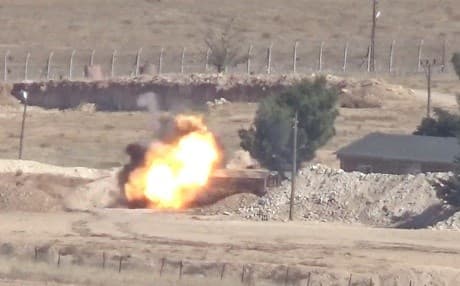 Image released by the YPG reportedly shows a Turkish military vehicle being destroyed on Wednesday morning near Kobane. Photo: YPG