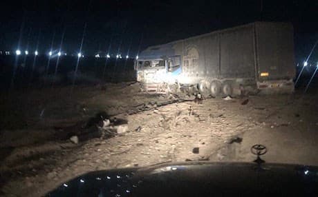The truck triggered a roadside bomb near Khanaqin. The driver and two others were wounded. Photo: Halo Mohammed/Rudaw
