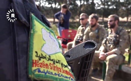 US troops and SDF forces speak to reporters in Tel Habash, a village in Syria's northern Hasaka, November 18, 2018. Photo: Rudaw video