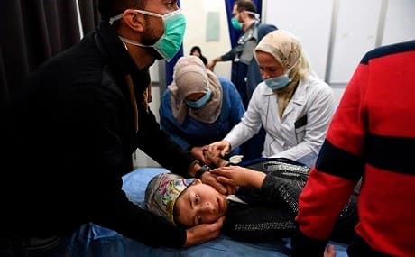 A Syrian girl receives treatment at a hospital in the regime controlled Aleppo, November 24, 2018. George Ourfalian / AFP