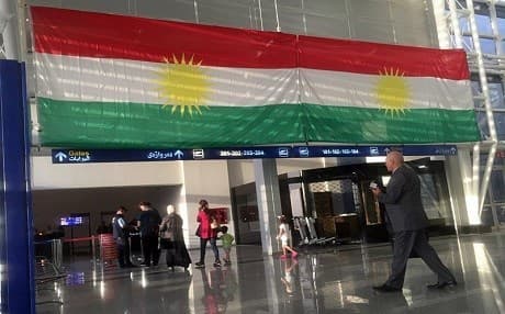 The Kurdistan flag hangs in Erbil International Airport. File photo: Khalid Mohammed/AP