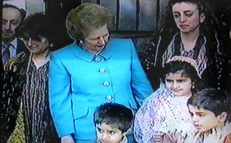 Dr. Dlawer Ala'Aldeen (background left) and a group of Kurdish family and friends with Margaret Thatcher. Photo courtesy of Dr. Dlawer Ala'Aldeen.