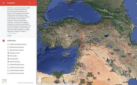 This map of Greater Kurdistan was created by a user on Google’s My Maps platform.