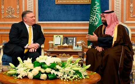 US Secretary of State Mike Pompeo (left) meets with Saudi Crown Price Mohammed bin Salman at the Royal Court in Riyadh on January 14, 2019. Photo: Andrew Caballero-Reynolds | AFP