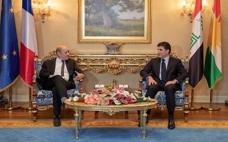 French FM Jean-Yves Le Drian meets with KRG PM Nechirvan Barzani in the Kurdistan Region capital of Erbil on January 14, 2019. Photo: KRG