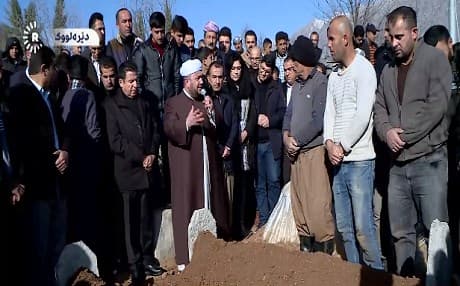 The burial procession of two civilians who were killed in Wednesday night's Turkish airstrikes in Deraluk, Amedi, Duhok.  Rudaw video