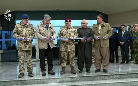 Members of the Germany military and officials from the Ministry of Peshmerga cut a ribbon to mark the end of construction for the KRG's first military hospital on January 29, 2019, in Erbil, Kurdistan Region. Video: Rudaw
