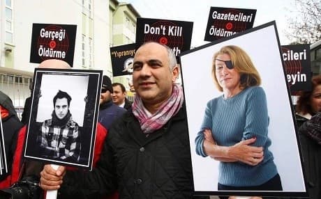 Marie Colvin (pictured on the right) was killed in Syria in 2012. File photo: AFP