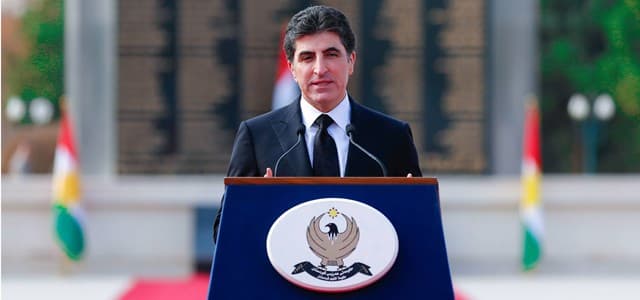KRG PM Nechirvan Barzani speaks in front of the Martyrs Monument at Sami Abdulrahman Park in Erbil, Kurdistan Region, on February 1, 2019. Photo: Mohammed Shwani | Rudaw