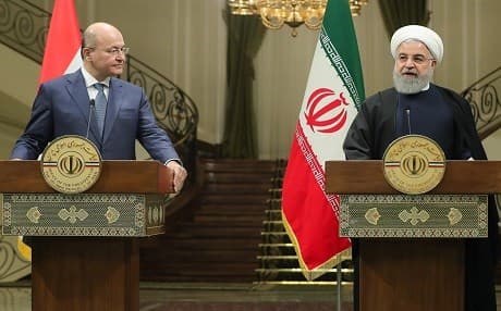 Iran’s President Hassan Rouhani (right) and Iraq’s President Barham Salih during a press conference in Tehran. Photo: AFP/Iranian Presidency