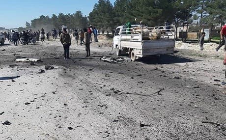 Site of the alleged suicide bombing near the tomb of Sheikh Aqeel in Syria’s Manbij, March 9, 2019. Photo: Manbij Military Council (MMC) / Facebook 