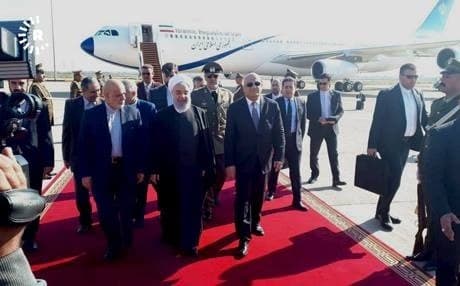 Iranian President Hassan Rouhani makes his first official state visit to Iraq on March 9, 2019, at Baghdad International Airport. Photo: Rudaw TV
