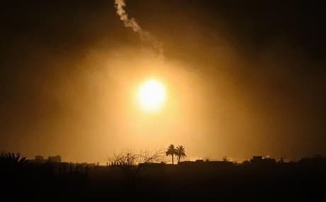 An explosion is seen following shelling by the SDF in Baghouz on March 12, 2019. Photo: Delil Souleiman/AFP