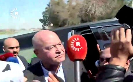 Iraqi President Barham Salih arrives on March 22, 2019, to protestors in Mosul a day following a ferry capsized killing nearly 100 people. Video: Rudaw