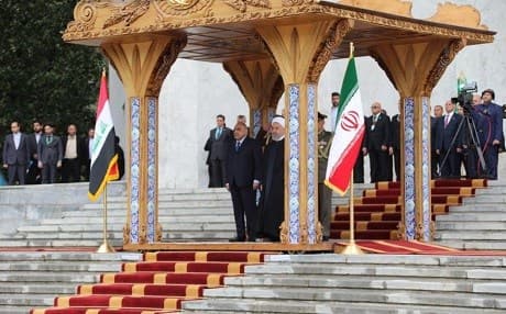 Iraqi Prime Minister Adil Abdul-Mahdi (L) and Iran's President Hassan Rouhani (R) pose on the Iraqi premier's arrival in Tehran on Saturday morning. Photo: handout/PM office