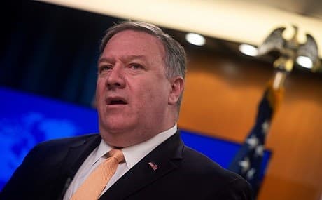 US Secretary of State Mike Pompeo speaks during a press conference at the US Department of State in Washington, DC on April 22, 2019. Photo: Andrew Caballero-Reynolds / AFP 