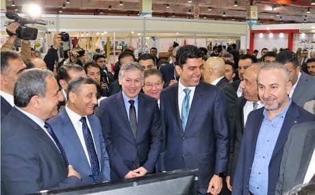 KRG Construction and Housing Minister Darbaz Kosrat Rasul (front centre) with Turkish Consul General to Erbil Hakan Karacay (left centre) with visiting Turkish trade delegation at a construction exhibition in Erbil, April 22, 2019. Photo: DTSO / social media 