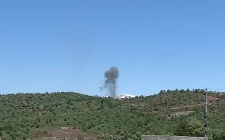 Smoke rises from a reported Turkish airstrike near Gelye Baski village, Duhok province on April 26, 2019. Photo: Submitted