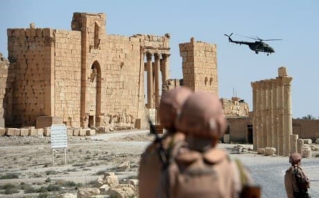 Russian forces in Palmyra after retaking the ancient ruins in 2016. AFP file photo.