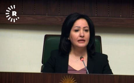Vala Farid, the first female speaker of the Kurdistan Region parliament, presides over a session in Erbil on May 8, 2019. Photo: Rudaw TV