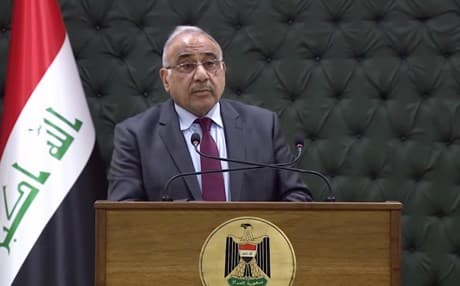 Iraqi Prime Minister Adil Abdul Mahdi delivers his weekly press conference in front of reporters in Baghdad, Iraq, on May 7, 2019. Photo: GoI YouTube