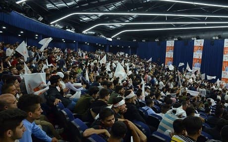 New Generation supporters gather at a rally on September 27, 2018, three days before the KRG parliamentary elections were held. The party won eight seats in the Kurdish legislature. Photo: Shaswar Abdulwahid 