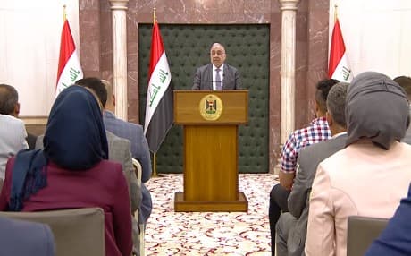 Iraqi Prime Minister Adil Abdul-Mahdi delivers a weekly press conference in Baghdad, Iraq, on May 14, 2019. Photo: Iraq PMO video