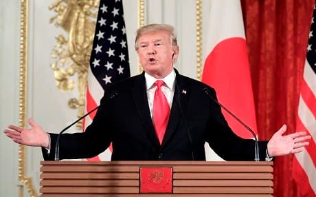 US President Donald Trump speaks during a joint press conference with Japan's Prime Minister Shinzo Abe (not pictured) at Akasaka Palace in Tokyo on May 27, 2019. File photo: Kiyoshi Ota | AFP