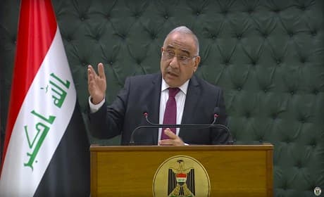 Iraqi Prime Minister Abdul-Mahdi speaking at his weekly-held press conference on May 28 in Baghdad. Photo: PMO video 