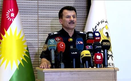 Director of Duhok Police Major General Tariq Ahmed speaks at a press conference. Photo: Rudaw TV