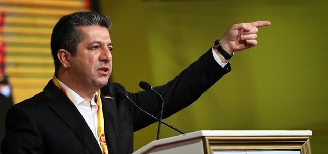 Masrour Barzani addresses an electoral rally for the Kurdistan Democratic Party (KDP) list in Erbil, April 26, 2018. Photo: Safin Hamed / AFP