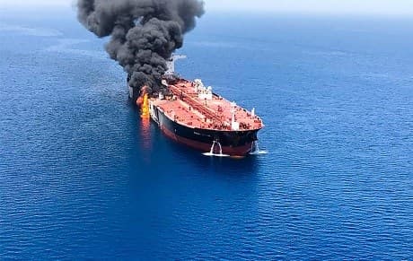 Fire on tanker in the Gulf of Oman. File Photo AFP